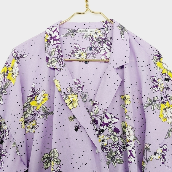 Ophelia Roe Blue & Black Floral Long Sleeve Wrap Front Blouse 4189 - Picture 2 of 8